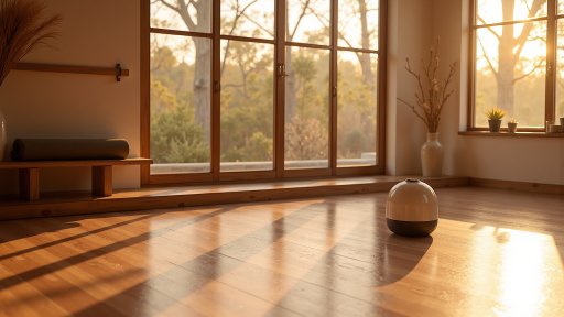 AI应用场景图片，展示智能家居设备与AI助手互动，现代化客厅环境，温暖灯光